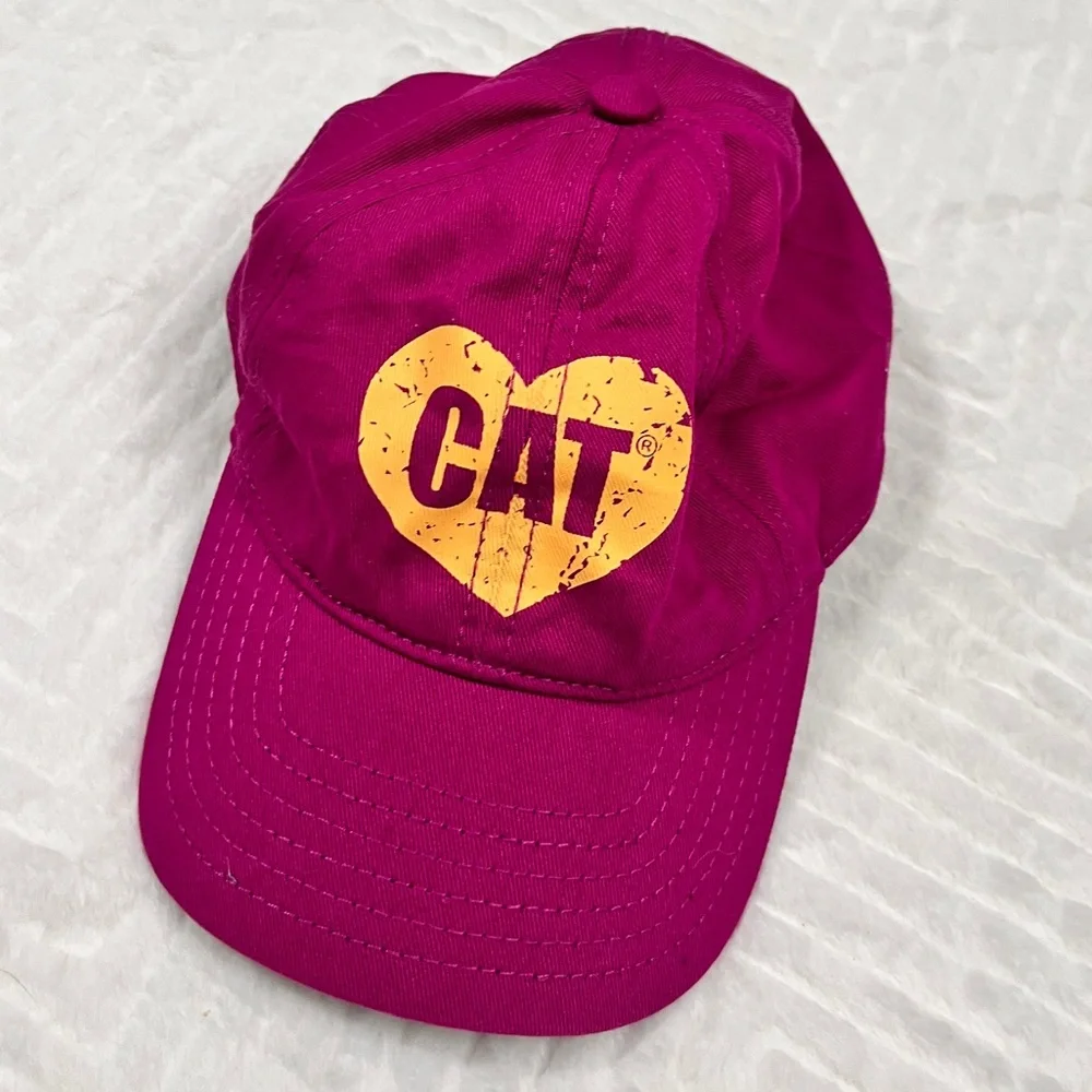 CAT Pink Baseball Cap Hat Yellow Heart Logo Girls‎ adjustable back
